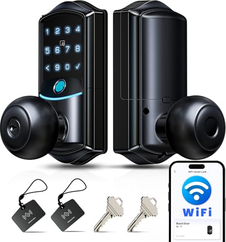Veise VE028 WiFi Fingerprint Smart Door Lock with Knob Handle, Matte Black